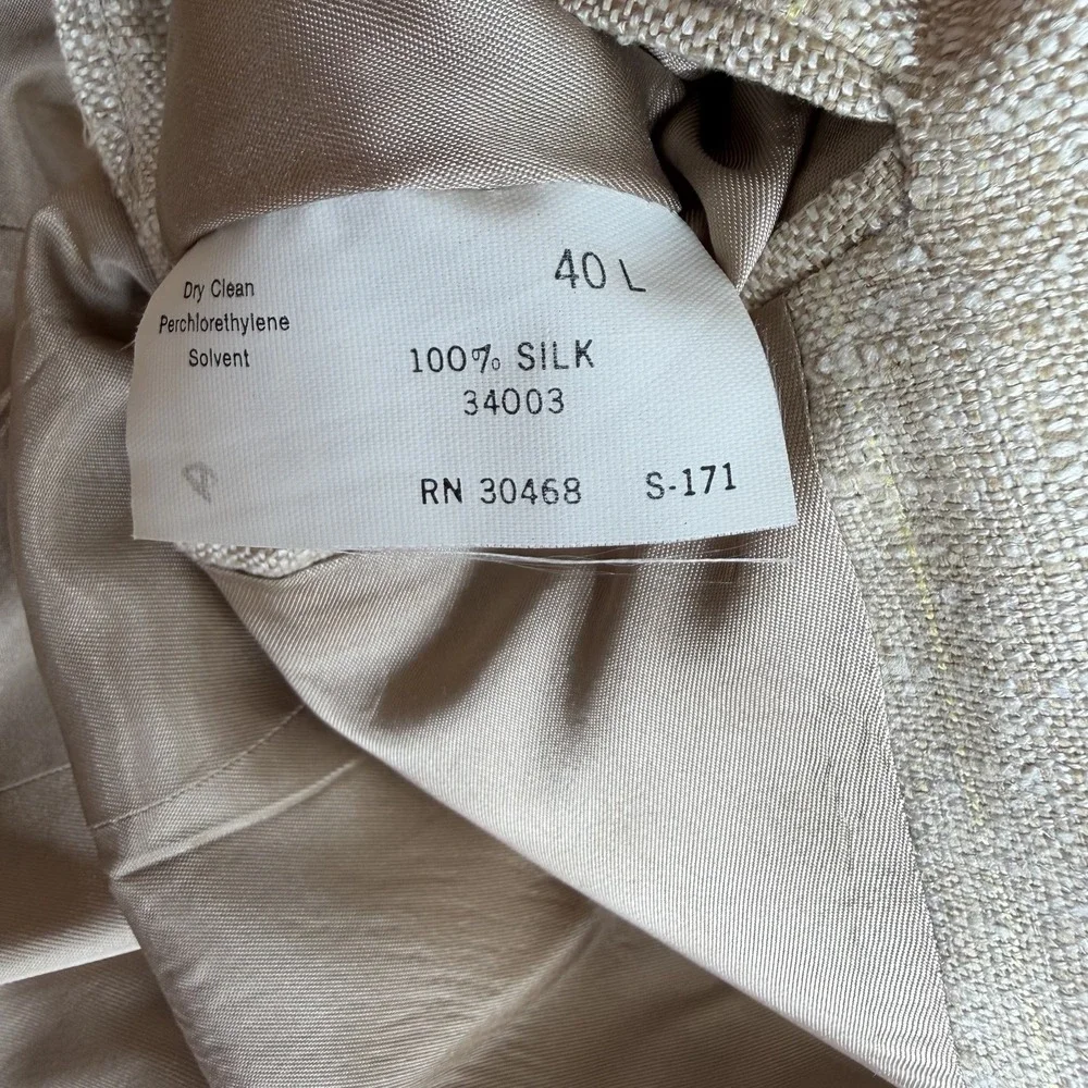 Vintage 90s Arnie 100% Woven Silk Blazer 40L Tan Textured Minimalist Mens Jacket